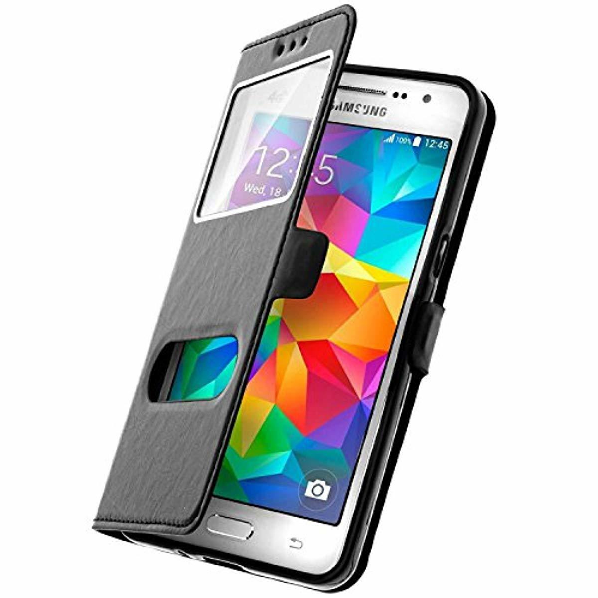 gemtoo etui coque housse avec fenetres pour samsung galaxy j3