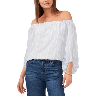 

Женская блузка с открытыми плечами в синюю полоску Vince Camuto, рубашка  BHFO 2196, New ivory