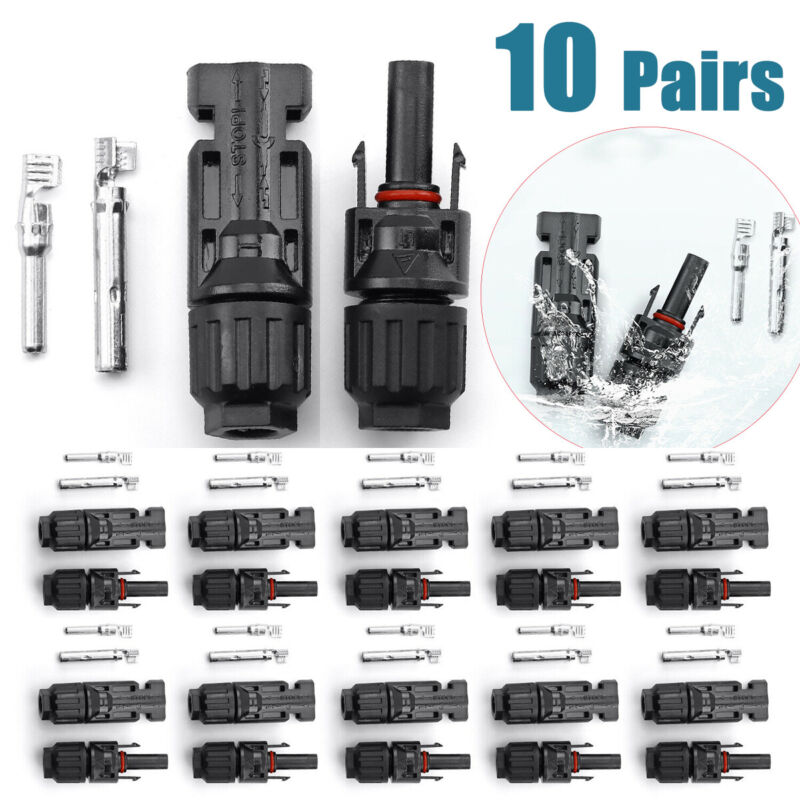 10 Pairs Male Female M/f Diy Solar Panel Wire Cable Connectors Set Waterproof