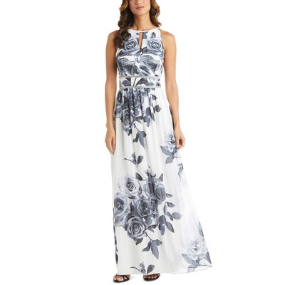 

R-M Richards Женское белое вечернее платье макси с цветочным принтом Petites  BHFO 6239, White/black