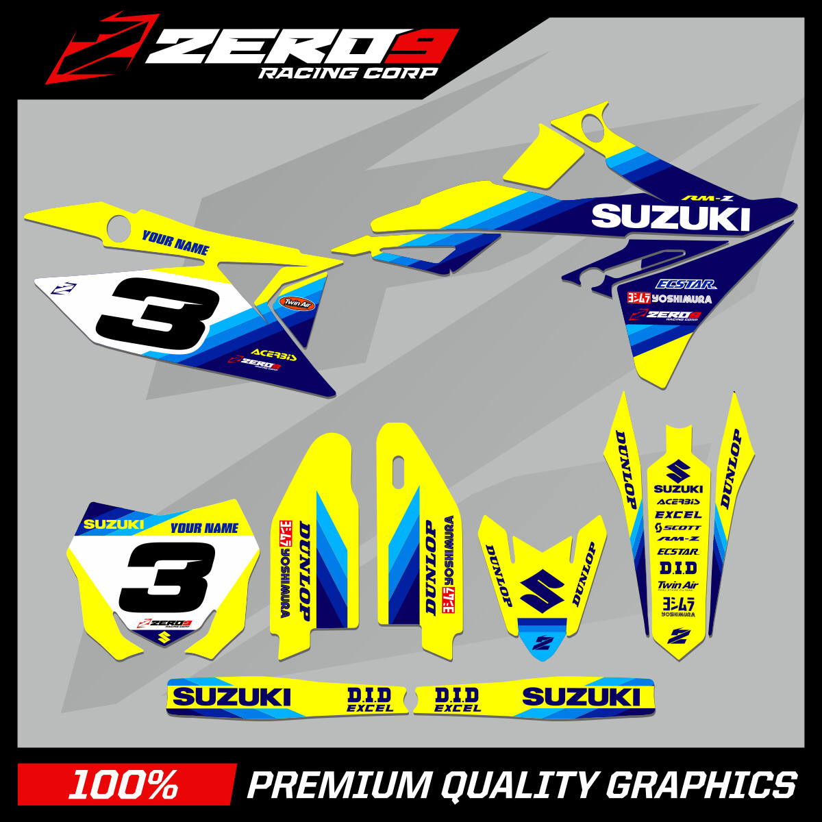 Custom MX Graphics Kit: SUZUKI RM RMZ 125 - 450 - FAZE BLUE