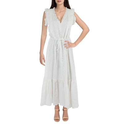 

Женское белое платье миди с люверсами чайной длины и галстуком Polo Ralph Lauren  BHFO 9075, Белый