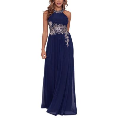 

Женское вечернее платье темно-синего цвета с украшением B-A by Betsy and Adam  BHFO 2353, Navy/gold