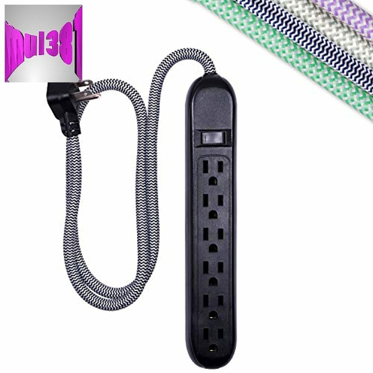 6 Outlet Surge Protector Flat Plug Outdoor Extension Cord Heavy Duty