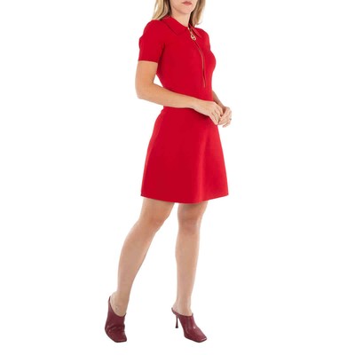 Pre-owned Michael Kors Short-sleeved Logo Zip Dress, Size Small In Red