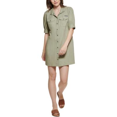 

DKNY Jeans Женское льняное мини-платье-рубашка с пышными рукавами BHFO 2951, Spring olive