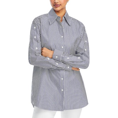 Женская синяя рубашка на пуговицах с воротником-стойкой Lafayette 148 New York, XL BHFO 3186