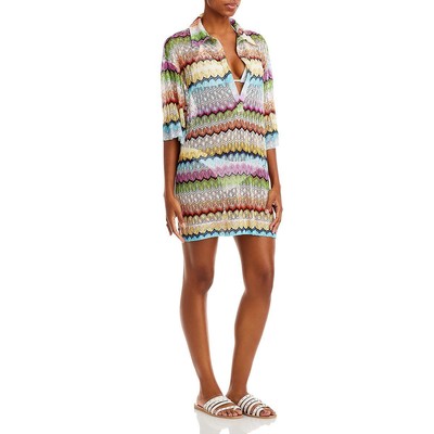 Женское бежевое пляжное платье в полоску Missoni с накидкой до локтя 8 BHFO 0454