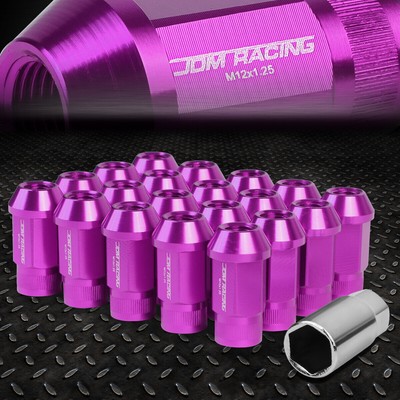 [20шт] Набор гаек с открытыми алюминиевыми колесными наконечниками M12x1.25 + Удлинительный адаптер фиолетового цвета