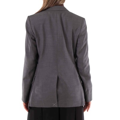 Pre-owned Burberry Charcoal Grey Wool Silk Mohair Linen Blazer With Cargo Belt Detail, In Gray