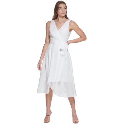 

Женское текстурированное платье миди с запахом DKNY BHFO 8987, Цвет слоновой кости