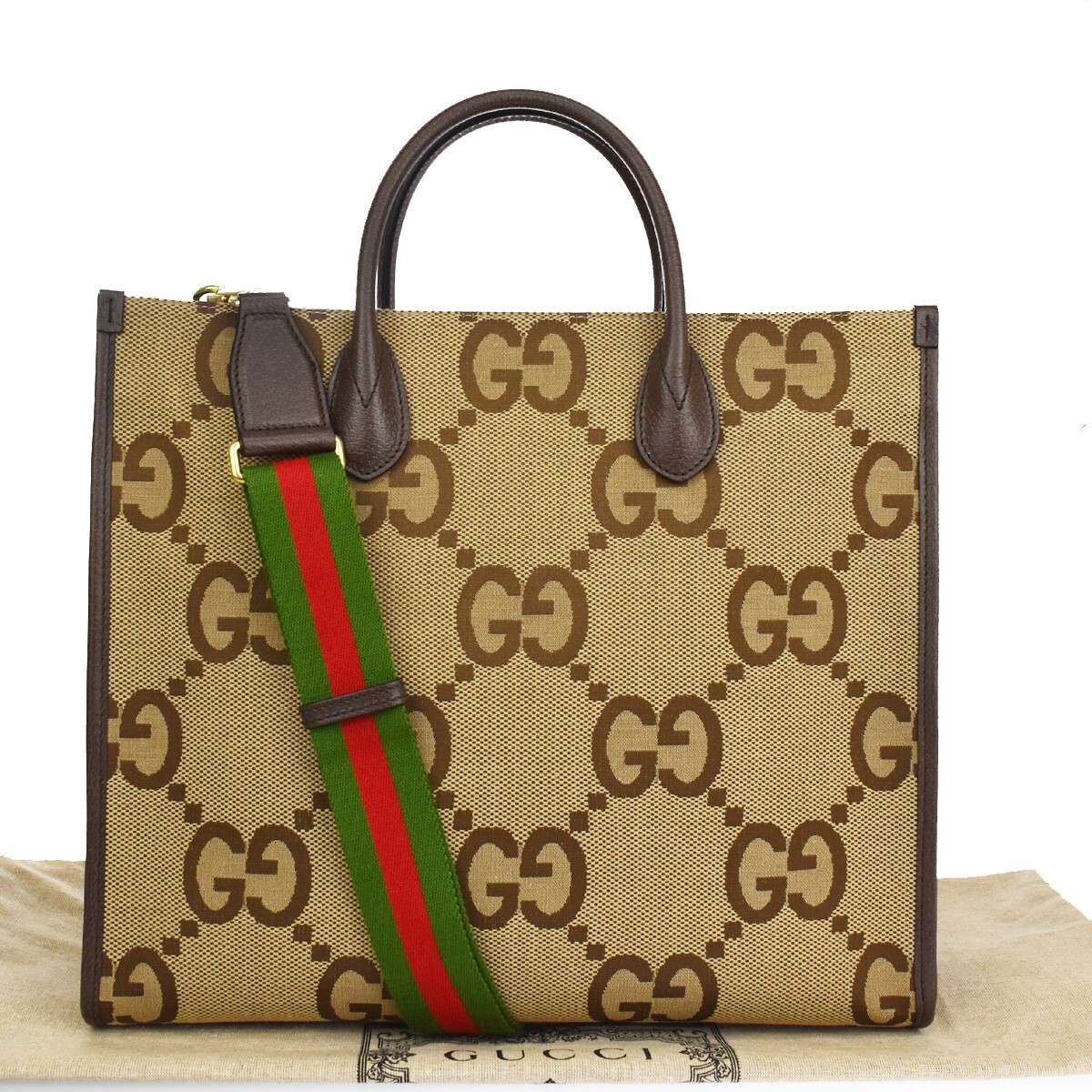 GUCCI Jumbo GG 2Wy Shoulder Hand Bag Canvas Leather Brown