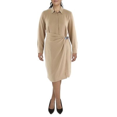 Женское платье-рубашка из коричневого жоржета с поясом от Lauren Ralph Lauren 8 BHFO 1427