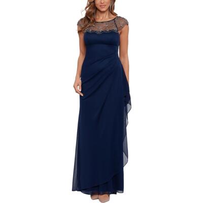X by Xscape Womens Navy Beaded Long Formal Evening Dress Gown 16 BHFO 6391
