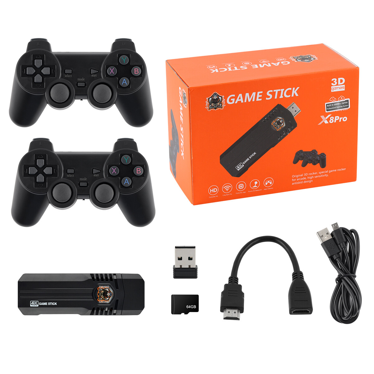 4K HDMI TV Video Game Stick 30000+ Retro Gaming Console w/ 2 Wireless Controller