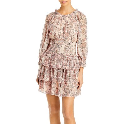 

Женское розовое многоуровневое мини-платье French Connection с цветочным принтом  BHFO 6343, Peach nectar multi