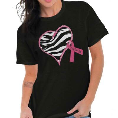 Zebra Breast Cancer Awareness Ribbon BCA Womens Short Sleeve Crewneck Tee