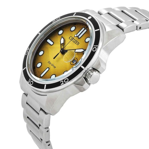 Pre-owned Citizen Aw1816-89x Men's Analog Yellow Watch Eco Drive Stainless Steel Bracelet In Gold