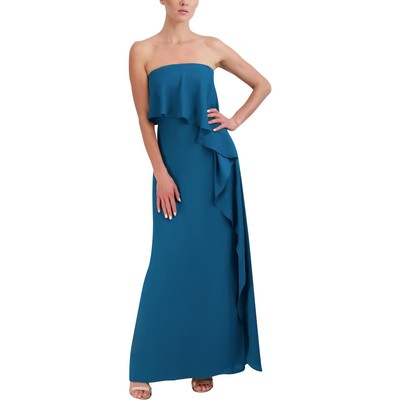 BCBGMAXAZRIA Womens Blue Strapless Cascade Ruffle Evening Dress Gown 4 BHFO 0448