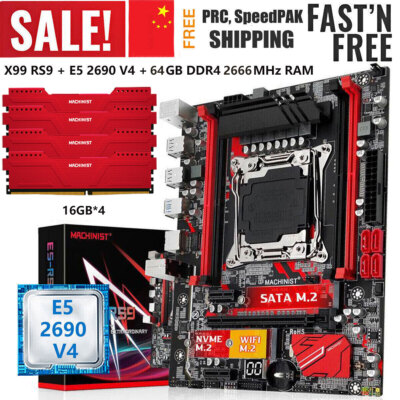 X99 RS9 Motherboard + Xeon E5 2690 V4 CPU LGA 2011-v3 64GB DDR4 2666MHz RAM Kit
