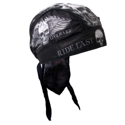 Ride Fast Live Hard Skull Design Premium Headwrap Biker Doo Rag Durag Cap