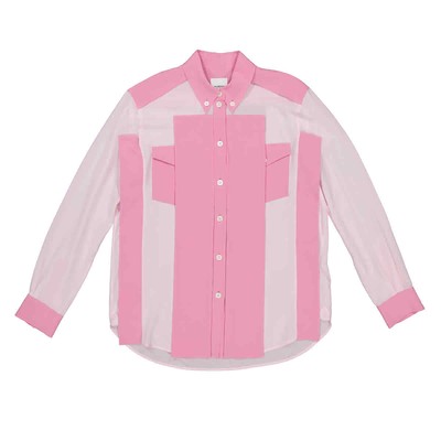 Pre-owned Burberry Ladies Beckierl Pale Candy Pink Panelled Silk Crepe-de-chine Shirt,