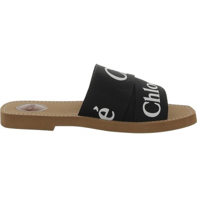 Pre-owned Chloé Chloe Womens Woody Logo Slip On Square Toe Slide Sandals Shoes Bhfo 2984 In Black