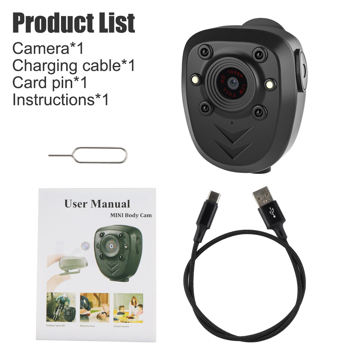 HD 1080P Camcorder Mini Police Body Camera 360&deg; Video DVR IR Night Cam With 32G