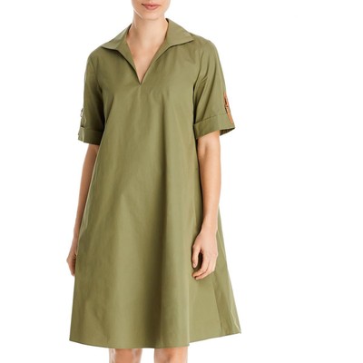 

Lafayette 148 New York Женское мини-платье-рубашка с V-образным вырезом и регулируемыми рукавами BHFO 6449, Deep basil