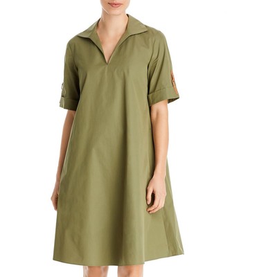 Pre-owned Lafayette 148 York Womens V-neck Mini Adjustable-sleeve Shirtdress Bhfo 6449 In Deep Basil