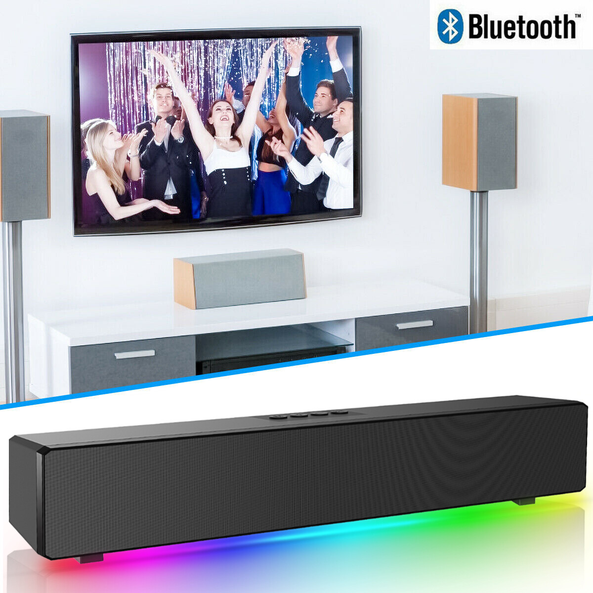 Wireless Surround Sound Bar 4 Speaker System BT Subwoofer TV Home Theater