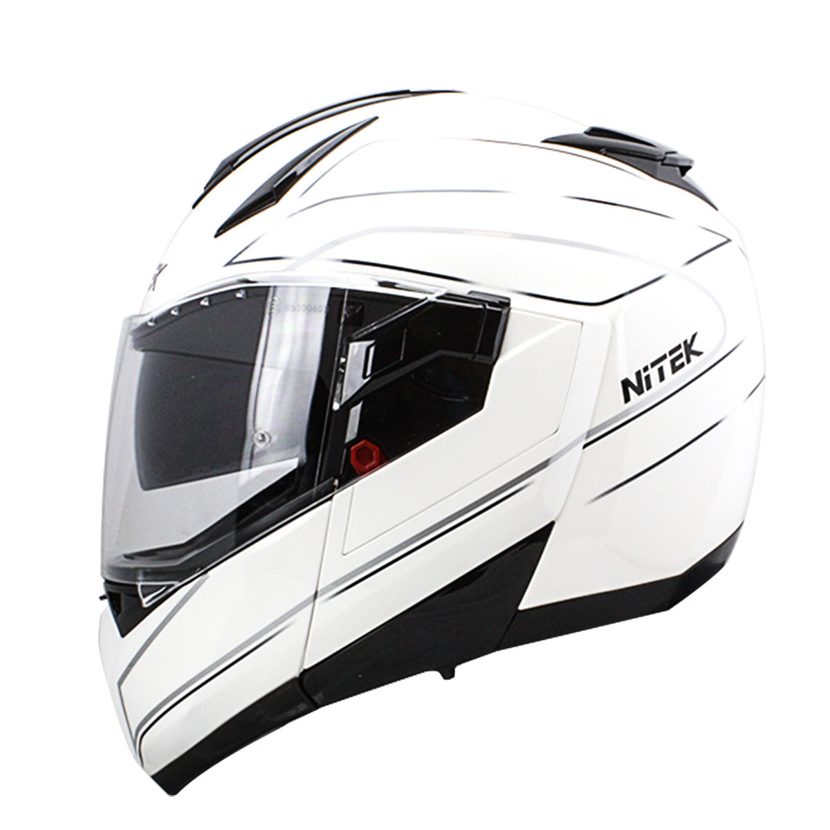 Nitek Diamond White Tiger Modular Flip Up Full Face DOT Motorcycle Street Helmet