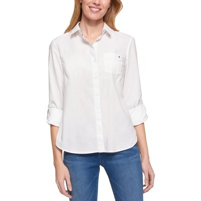 Tommy Hilfiger Womens White Collar Work Wear Button-Down Top Shirt M BHFO 1961