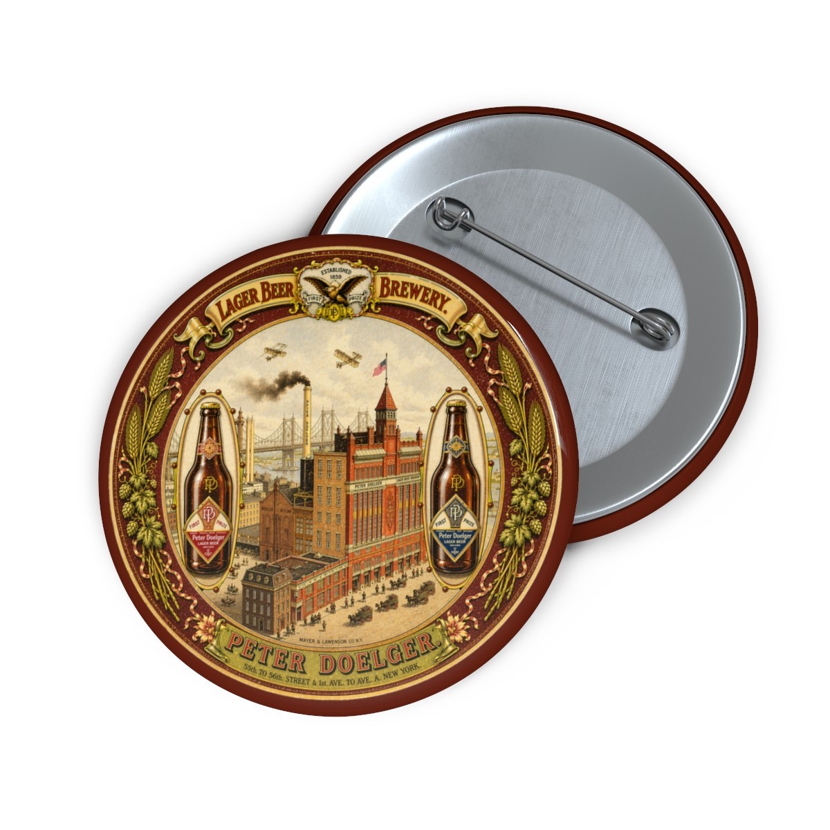 Peter Doelger Lager Beer Brewery New York Pre-Prohibition Vtg Style Pin Button