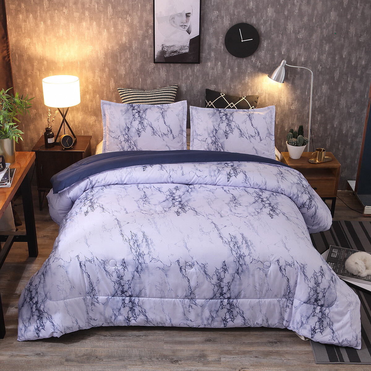 Marble Floral Microfiber Comforter Queen/King Doona Duvet ...