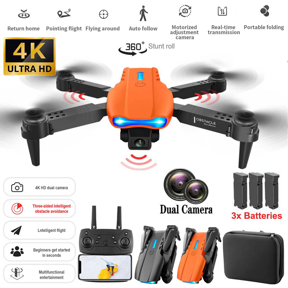 RC Drones Quadcopter GPS Drone Pro 4K Dual Camera WiFi FPV F