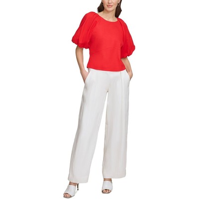 Женская красная блузка-рубашка с коротким рукавом-лодочкой DKNY, L BHFO 2091