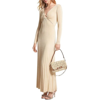 Женское вечернее платье MICHAEL Michael Kors с длинным рукавом G цвета золотой металлик, S BHFO 8713