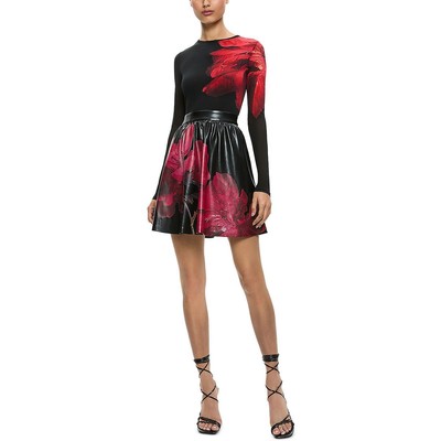 Женское черное мини-платье-клеш из искусственной кожи Alice and Olivia, 8 BHFO 3448