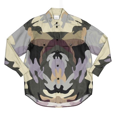 Pre-owned Burberry Ladies Ferne Camouflage Print Oversized Silk Shirt In Green