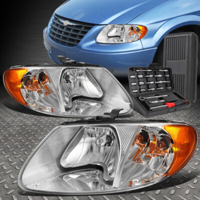 ДЛЯ 01-07 CHRYSLER TOWN & COUNTRY ХРОМИРОВАННЫЙ КОРПУС, ЯНТАРНЫЕ БОКОВЫЕ ФАРЫ + НАБОР ИНСТРУМЕНТОВ