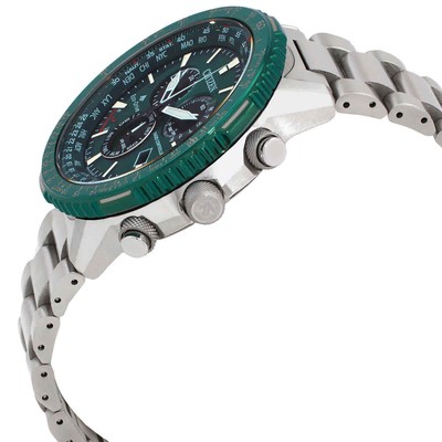 Pre-owned Citizen Promaster Air A-t World Time Chronograph Gmt Green Dial Men's Watch