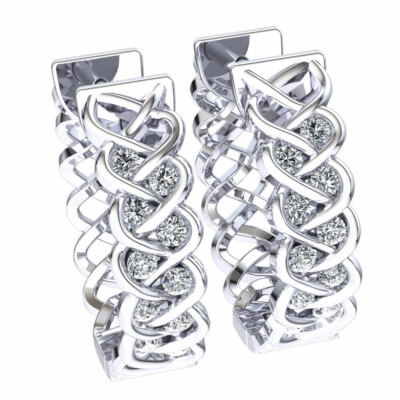 Pre-owned Jewelwesell Natural 0.45ct Round Cut Diamond Ladies Interwined Hoops Earrings 10k Gold