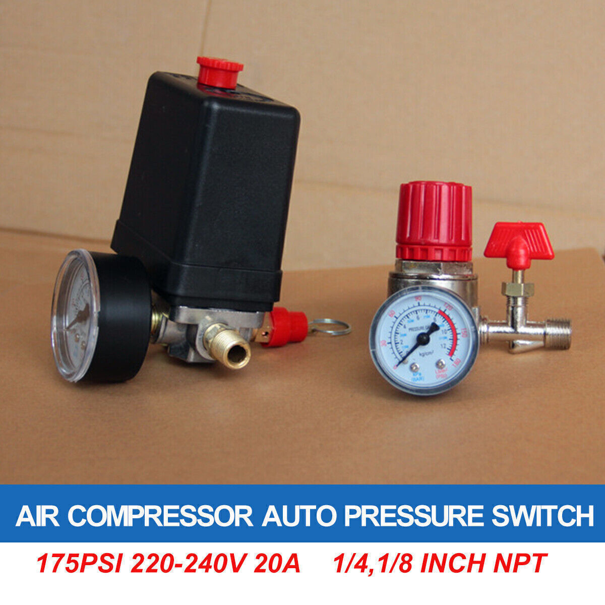 175PSI Air Compressor Pressure Control Switch Valve Regulator W/ Gauges Relief