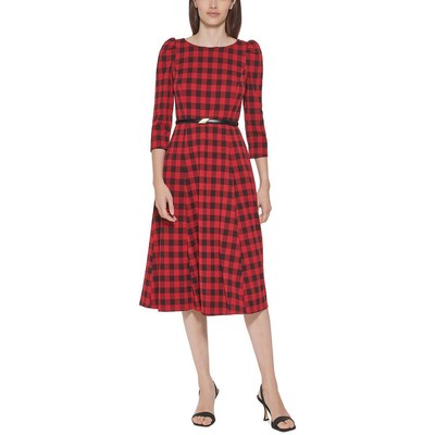 Женское красное клетчатое платье миди длиной до колена от Calvin Klein Petites 12P BHFO 0686