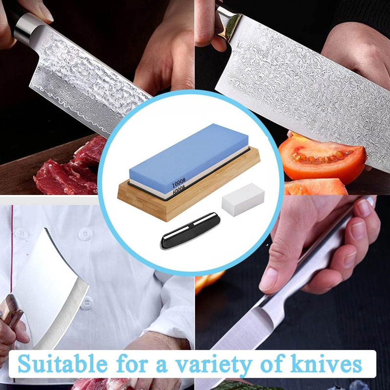 Whetstone Knife Sharpening Stone kit, Double Side Whetstone Sharpener 1000 6000