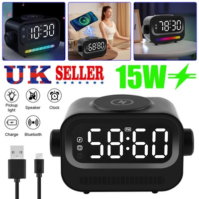 3 in 1 Bluetooth Wireless Speaker Home Clock Alarm Wireless Charging Charger 15W