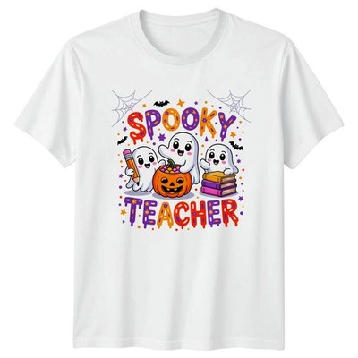 Spooky Teacher Halloween Ghosts T-Shirt Uomo Maglietta Donna Grafica Unisex Top