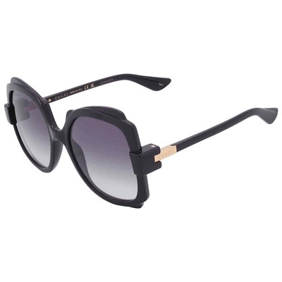 Pre-owned Gucci Grey Irregular Ladies Sunglasses Gg1431s 001 57 Gg1431s 001 57 In Gray