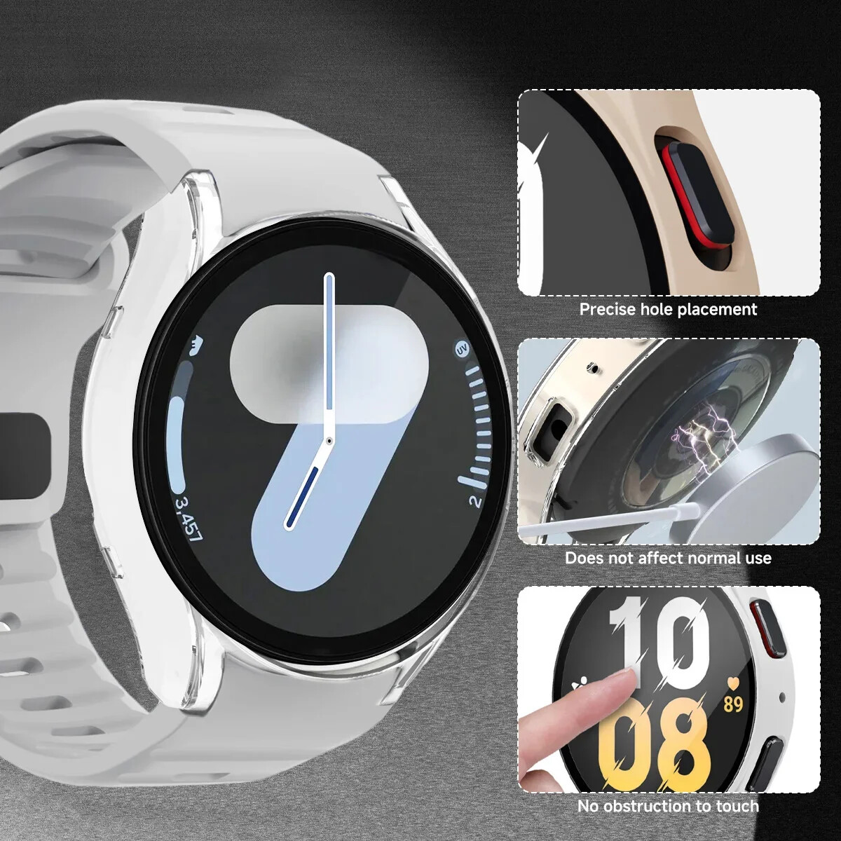 PC Glass Case+Silicone Band Strap For Samsung Galaxy Watch 7 6 5 4 FE 40mm 44mm